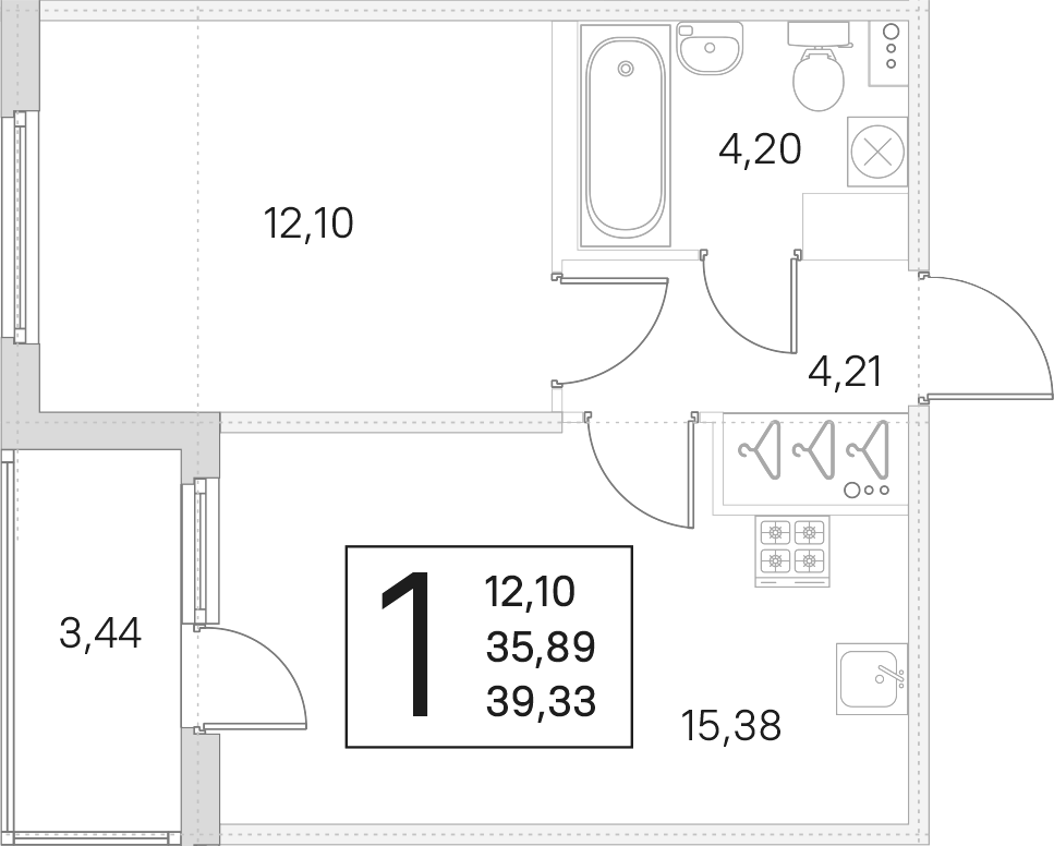 1-комнатная квартира 35.89 м², 2/4 эт., ЖК «Любоград в Стрельне»